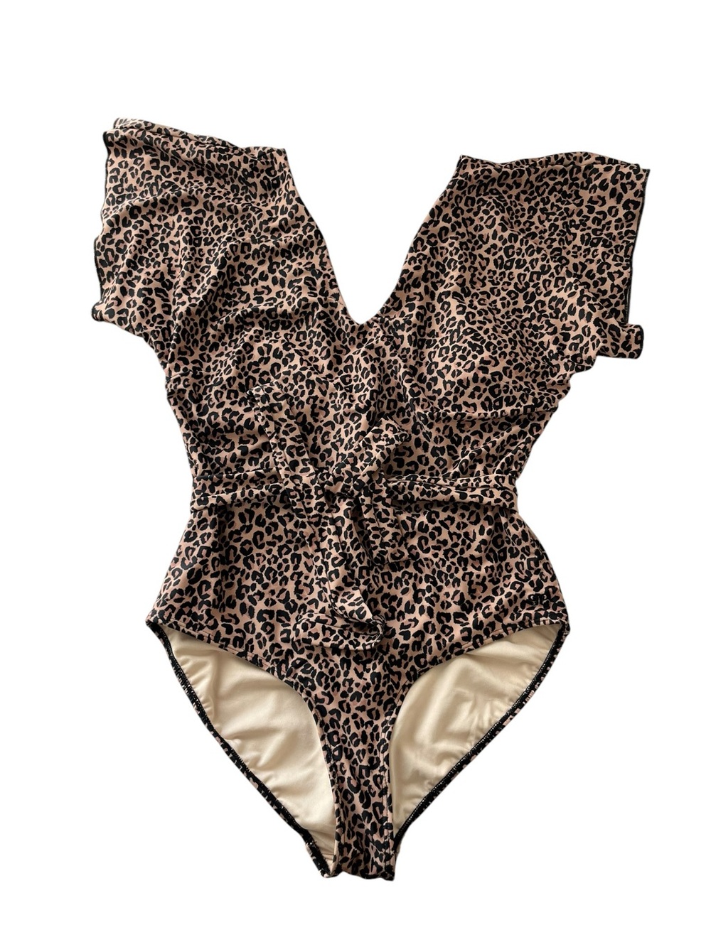 Albion The Pursuit Cape Leopard Print Flutter Sleeve One Piece Swimsuit Large - Picture 3 of 6